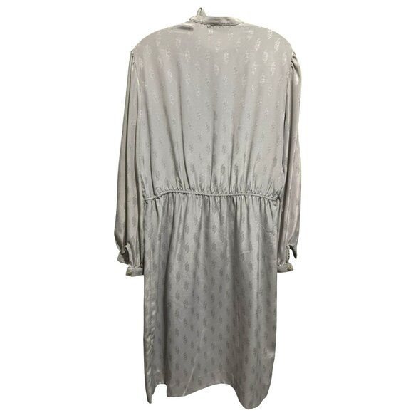 Vintage Lanvin Gray Tonal Silk Shirtwaist Dress Long Sleeve Mandarin Neck Sz 16 - Picture 3 of 6